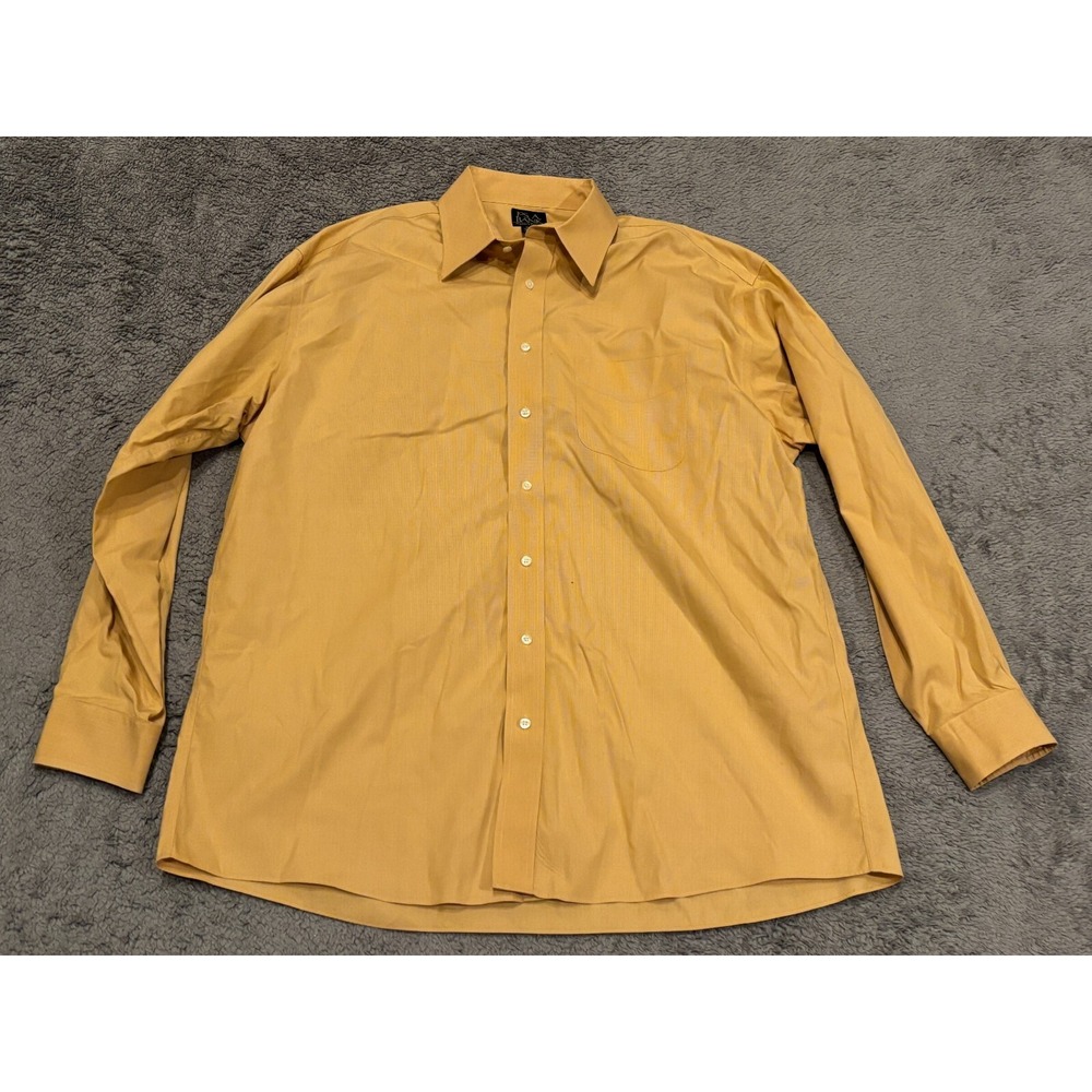 Jos A Bank Mens 17-35 Travelers Collection Yellow Dress Shirt Long Sleeve Button